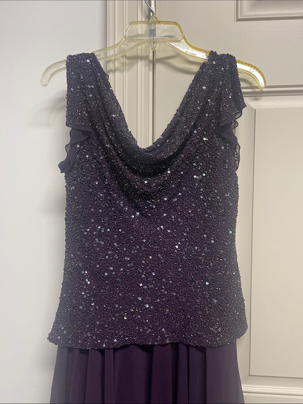 Sequined Cowl Neck Women’s Top in Deep Plum